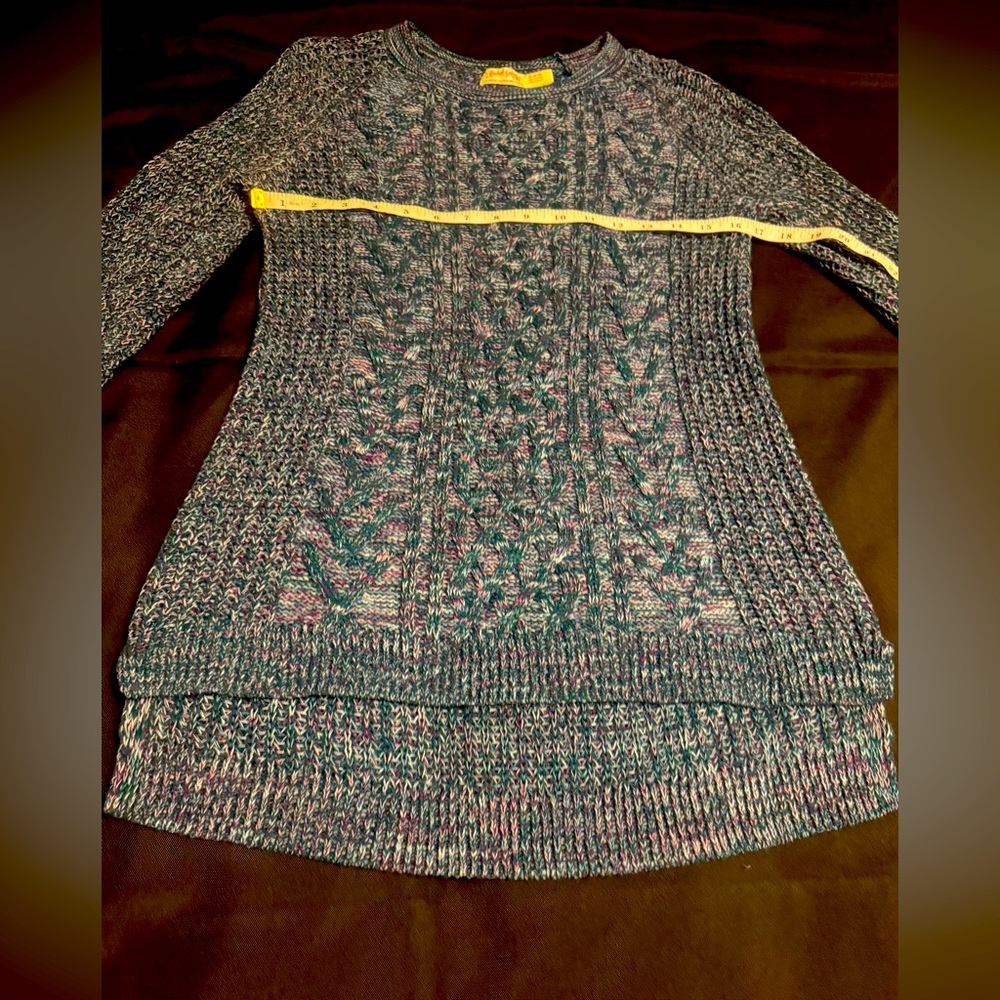 Faded Glory Multicolored (teal/purple/white) High-Low Textured Sweater